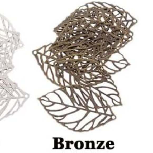 50 Pcs Hollow Leaf Metal Flower Pieces, Pendant Jewelry Making Leaf Connector DI - Picture 8 of 9